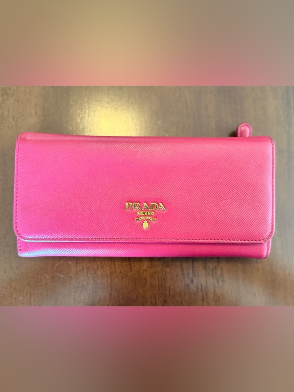 Prada Pink Saffiano Logo Continental Wallet